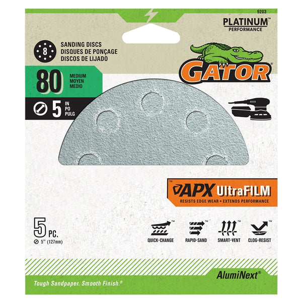 Gator Ali Industries 134937 5 in. Sanding Disc - 80 Grit - Pack of 5 9203