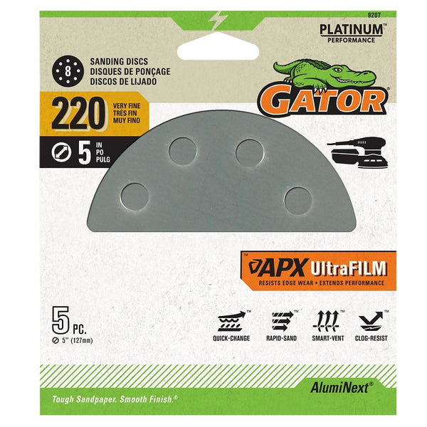 Gator Ali Industries 134939 5 in. Sanding Disc - 220 Grit - Pack of 5 9207
