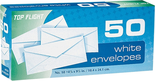 Top Flight #10 Boxed Envelopes, White, 50 Pack 6900815