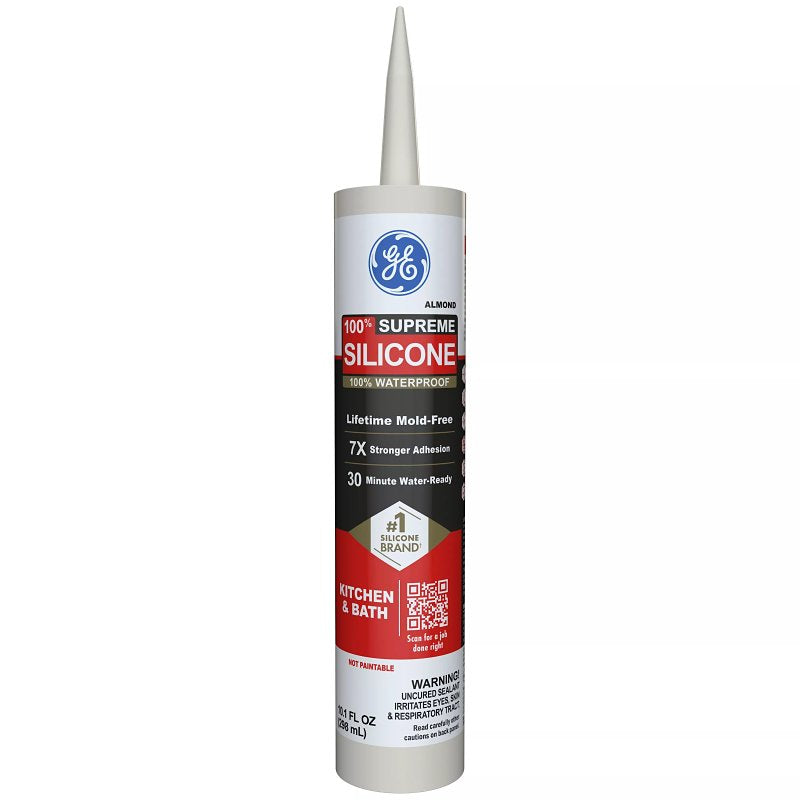 GE Sealants & Adhesives M90010 Supreme Silicone Kitchen & Bath Sealant, 10.1oz, Almond