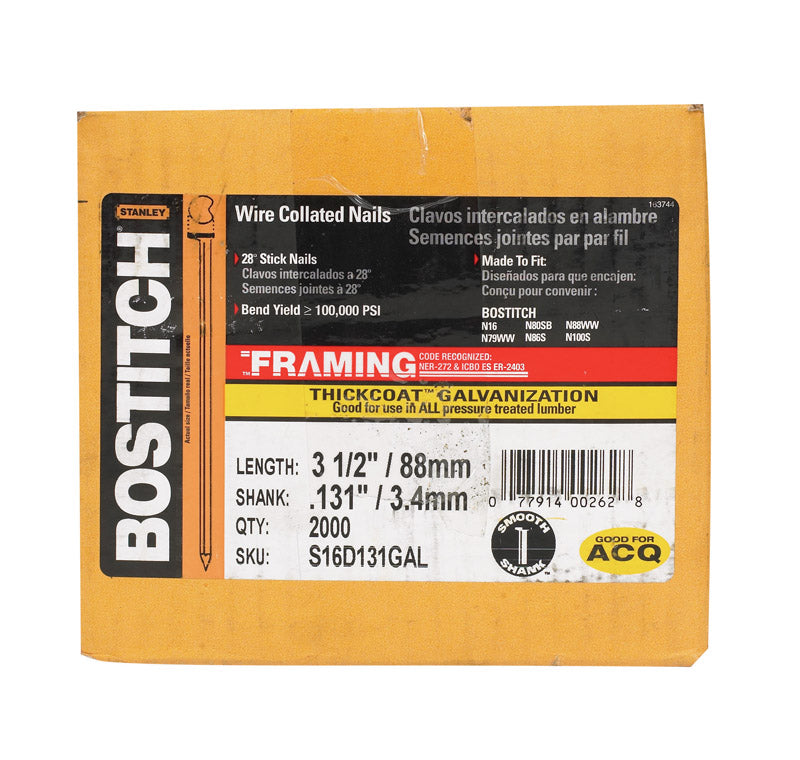 BOSTITCH S16D131GAL-FH 28 Degree 3-1/2-Inch by .131-Inch Wire Weld Galvanized Framing Nails (2,000 per Box)