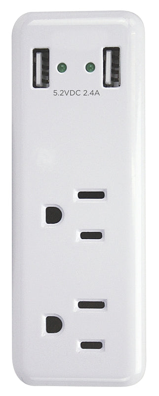 Powerzone ORUSB242 Outlet Charger, 2.4 A, White