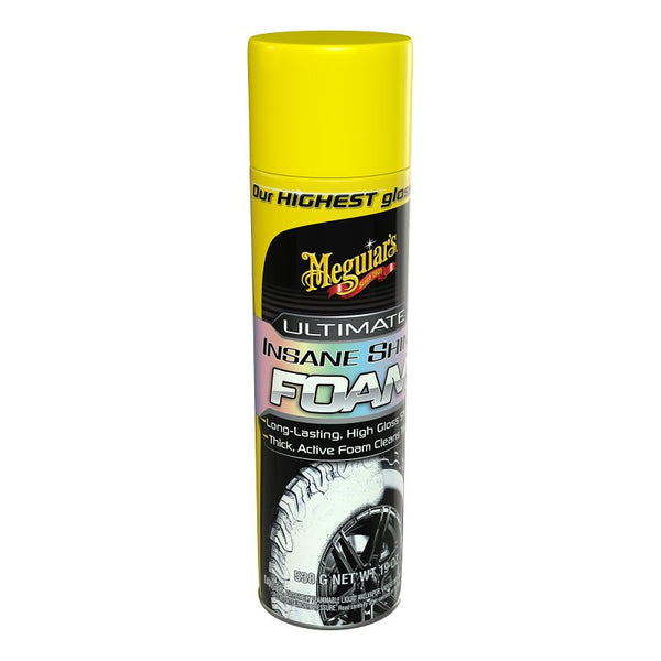 Meguiar's Ultimate Insane Shine Foam - Long-Lasting Tire Shine for an Extreme Shine & Gloss, Rich, Dark & Consistent Finish, No Wiping or Rinsing Required - Cleans Grime for a Dark Shine, 19 Oz Foam G210419