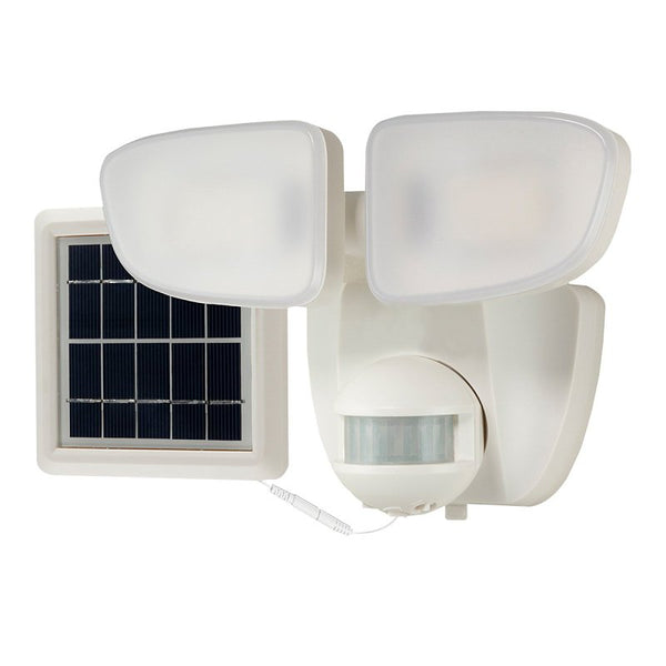 HALO Solar Outdoor LED Flood Light with 180 Degree Motion Sensor Flood & Security Twin Head Light 700 Lumens White SLFS07AM2W