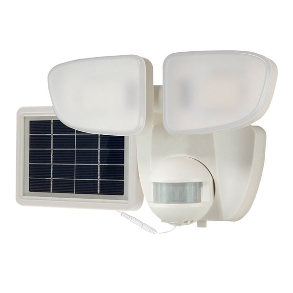 HALO Solar Outdoor LED Flood Light with 180 Degree Motion Sensor Flood & Security Twin Head Light 1000 Lumens White SLFS1AM2W