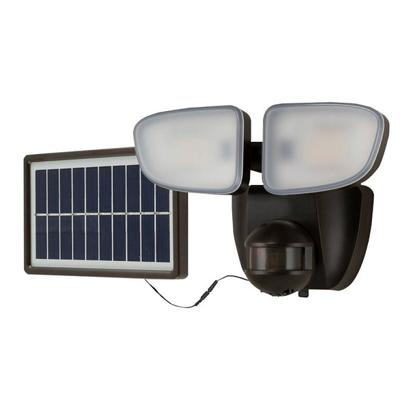 HALO Solar Outdoor LED Flood Light with 180 Degree Motion Sensor Flood & Security Twin Head Light 1500 Lumens Bronze SLFS15AM2B