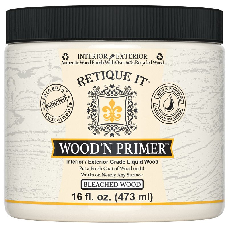 Retique It Wood'n Primer - Paint it then stain it - Stainable Wood Fiber Paint (Bleached Wood, Medium)