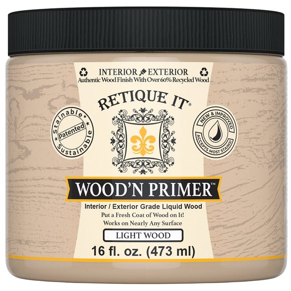 Retique It Wood'n Primer - Paint it then stain it - Stainable Wood Fiber Paint (Light Wood, Medium) RQ-WNP16-LITE-R10