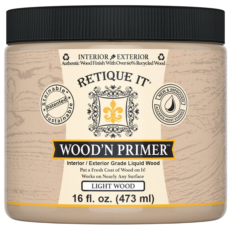 Retique It Wood'n Primer - Paint it then stain it - Stainable Wood Fiber Paint (Light Wood, Medium)