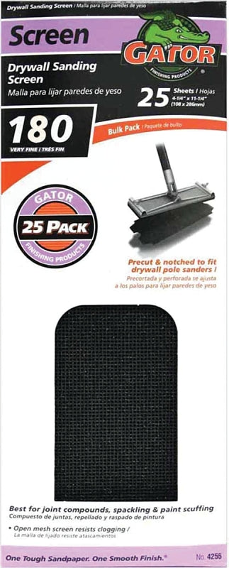 Gator Clamp-On Precut Drywall Sanding Screen, 4-1/4" x 11-1/4", 180 Grit, 25 Pack