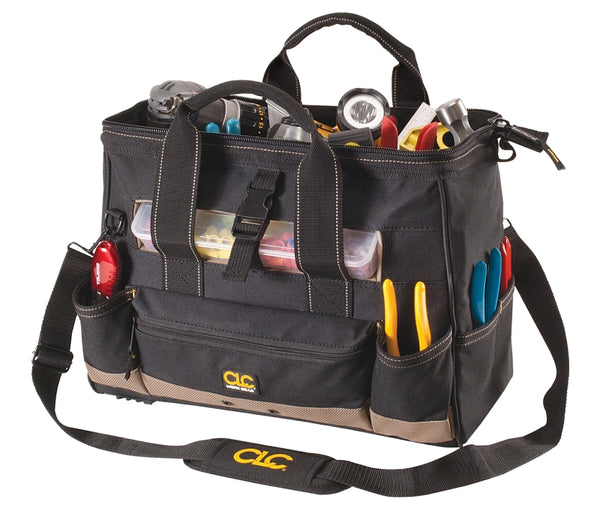 Custom Leathercraft CLC Tool Works 1534 Tool Bag, 8 in W, 11 in D, 16 in H, 25 -Pocket, Polyester, Yellow