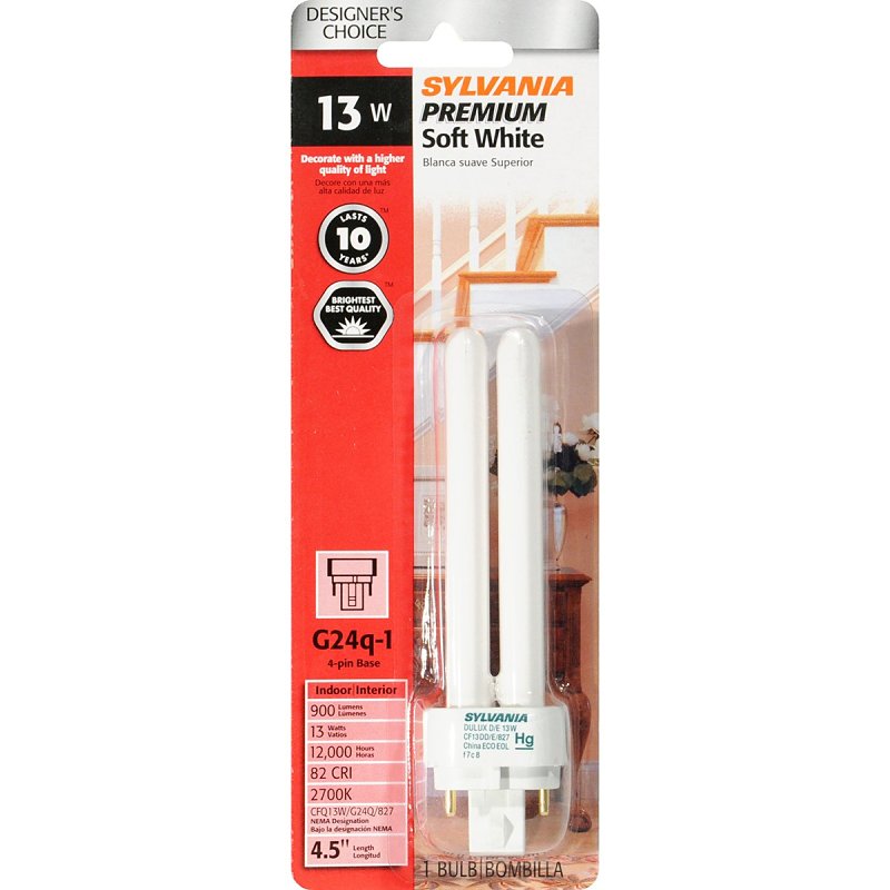 Sylvania 20942 - CF13DD/E/827/ECO/BL/1 Double Tube 4 Pin Base Compact Fluorescent Light Bulb