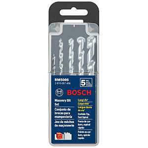 BOSCH BM5005 5-Piece Fast Spiral Rotary Masonry Carbide Tip Bits Assorted Set for Rotary Drilling Applications in Block, Brick, Masonry
