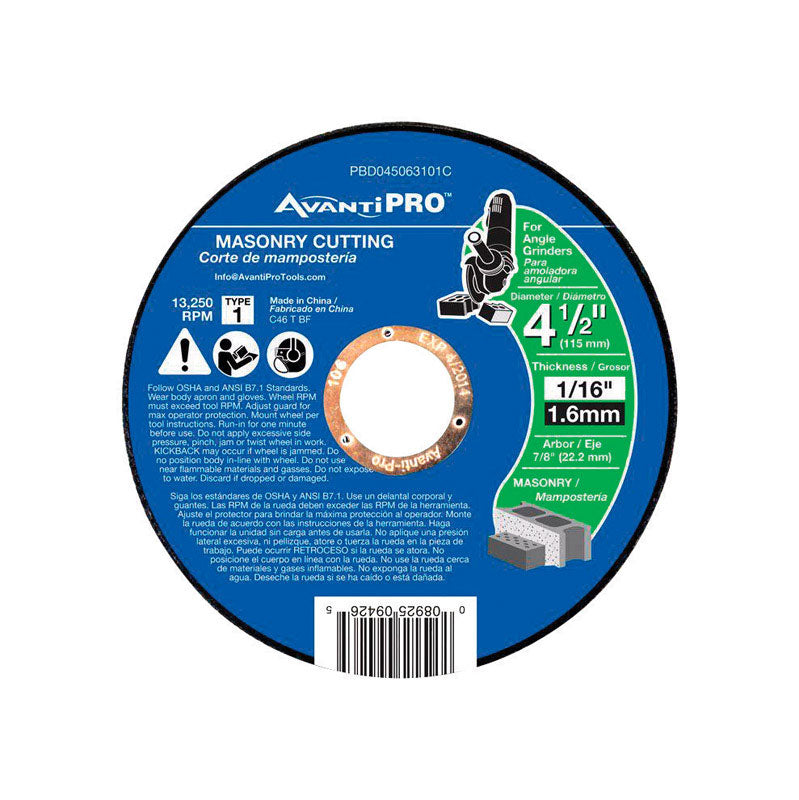 Avanti Pro Type 1 4-1/2 in. x 1/16 in. x 7/8 in. Masonry -Off Wheel - 1 Each