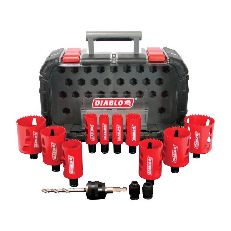 Diablo General Purpose Bi-Metal Hole Saw Set - Fits with Mandrel System - 10 Saw Cups, 1 Mandrel, 1 Pilot Bit, 2 Adaptor Nuts - DHS14SGP