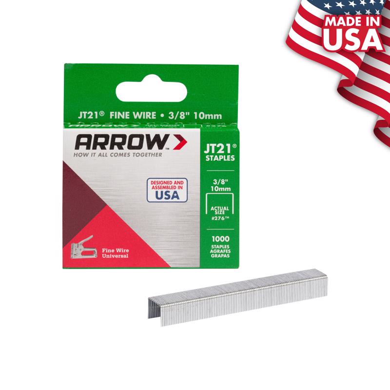 Arrow 276 JT21 Thin Wire Staples for Staple Guns and Staplers, Use for Upholstery, Crafts, General Repairs, 3/8-Inch Leg Length, 7/16-Inch Crown Width, 1000-Pack