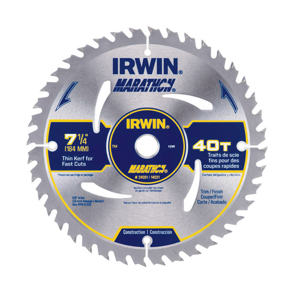 Vise-Grip MARATHON 14031 7 1/4" X 40 Tooth X Universal 5/8" Thin Kerf Carbide Tipped Circular Saw Blade For Wood (Carded) [Set of 5]