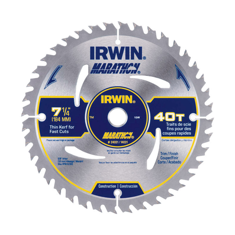 MARATHON® 14031 7 1/4" X 40 Tooth X Universal 5/8" Thin Kerf Carbide Tipped Circular Saw Blade For Wood (Carded) [Set of 5]