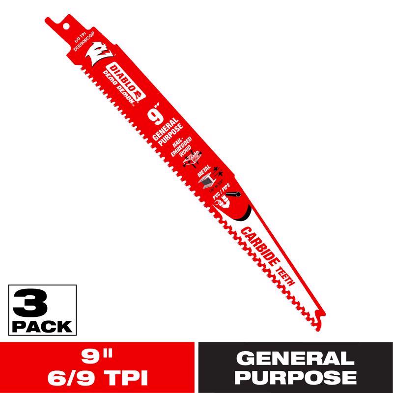 Freud DS0909CGP3 Diablo 9" Carbide General Purpose Reciprocating Blade (3 Pack)