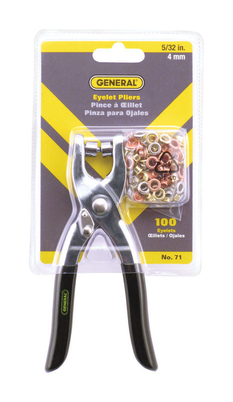 General Tools 71 Eyelet Setting Pliers, With 100 5/32 Inch (4mm) Eyelets In Copper, Silver & Gold Finishes For Use In Leather, Plastic, Rubber, Canvas and Cardboard