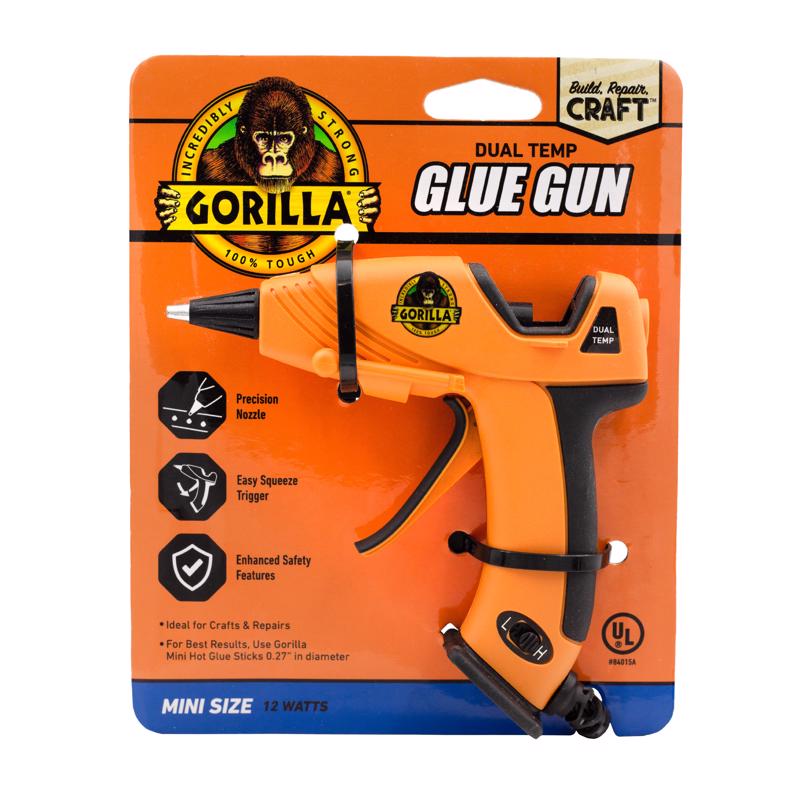 Gorilla Dual Temp Mini Hot Glue Gun, Precision Nozzle, Easy Squeeze Trigger, and Enhanced Safety Features, for DIY, Craft, Repairs, and More, Orange (Pack of 1)