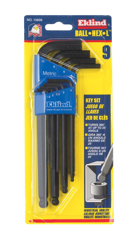 EKLIND 13609 Ball-Hex-L Key allen wrench - 9pc set Metric MM sizes 1.5-10 Long series