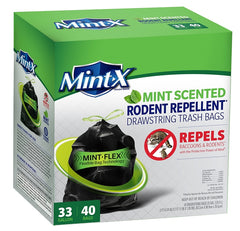 Mint-X Rodent Repellent Outdoor Home and Industrial Trash Bags with Drawstring & Mint-Flex Technology; 33 Gallon, 40 Count, Black MX3335B40F