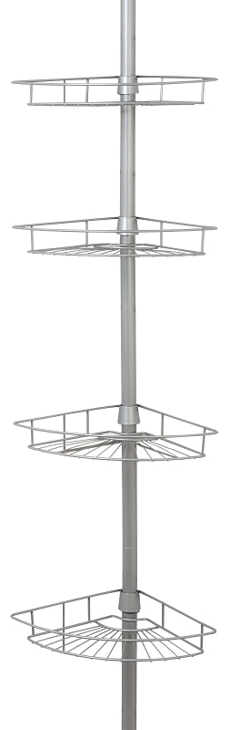 Zenna Home Tension Pole Shower Caddy 4 Basket Shelves with Built-in Towel Bars, Adjustable, 60 to 97 Inch, Satin Nickel 2156NN