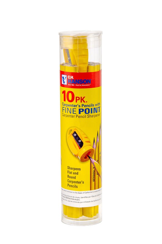 CH Hanson 10 Carpenter Pencils With 1 Carpenter Pencil Sharpener 10214
