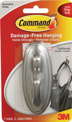 Command Large Traditional Plastic Hook, Brushed Nickel, 1-Hook, 2-Strips, Organize Damage-Free 17053BN