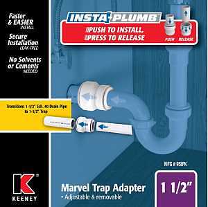 Keeney Insta-Plumb 1-1/2 in. Push Fit to Connect Marvel Trap Adapter, White