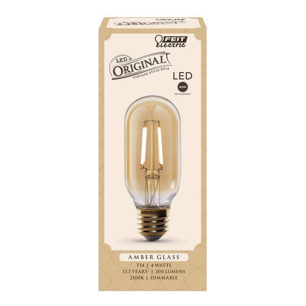 Feit Electric "Original" Vintage Exposed Filament Amber Glass Soft White (2100K) Dimmable T14 Light Bulb (T14/VG/LED)