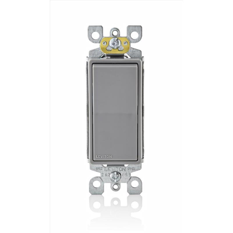 Leviton 20 Amp, 120/277 Volt Decora Plus Rocker Single-Pole AC Quiet Switch, 5621-2GY, Gray