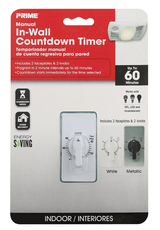 Prime Wire & Cable TNIW060 In-Wall 60 Minute Countdown Thumb Dial Timer