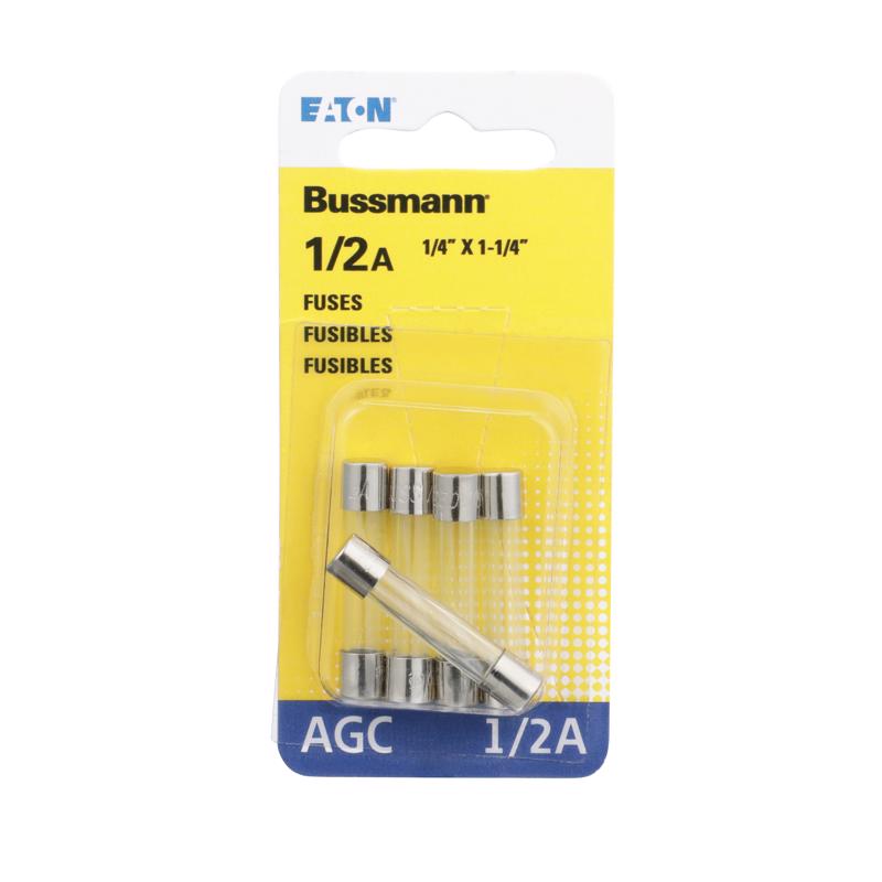 Bussmann BP/AGC-1/2 1/2 Amp Fast Acting Glass Tube Fuse, 250V UL Listed Carded, 5-Pack