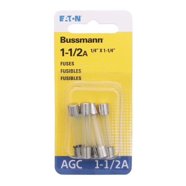 Bussmann Fuse Fast Acting Electronic Equipment 1.5 Amp 250 V 1/4" X 1-1/4" Glass Tube 5 BP/AGC-1-1/2-RP