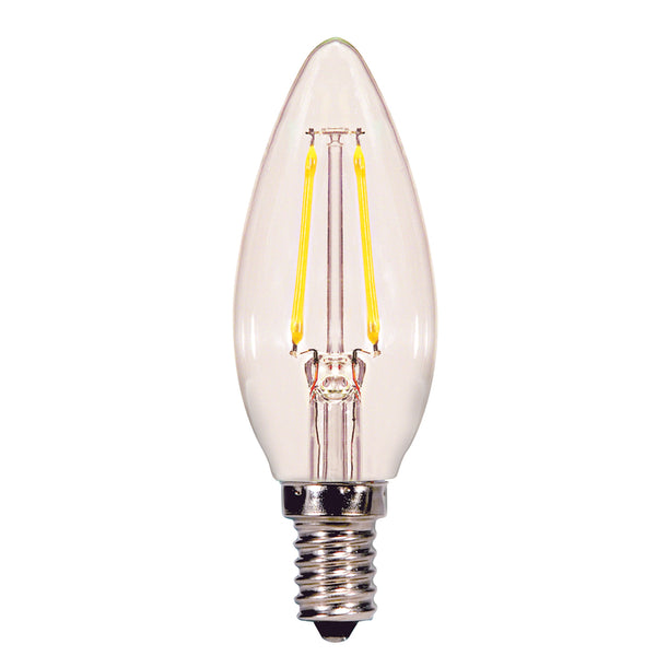 Satco S21819 4 Watt B11 LED Bulb, Clear, Candelabra Base, 2700K, 350 Lumens, 120 Volt, 2-Pack