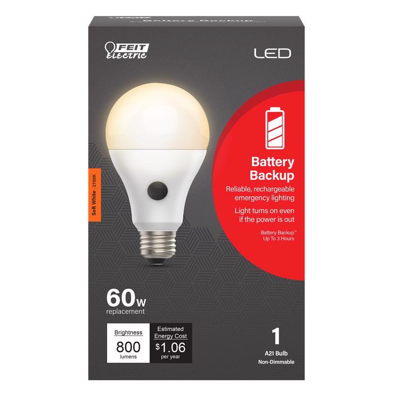 Feit Electric LED Built-in Battery Backup Intellibulb - A21 with an E26 Medium Base Light Bulb - 60W Equivalent - 15 Year Life - 800 Lumen - 2700K Soft White