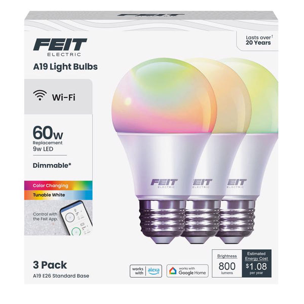 Feit Electric LED Sm A19E26 60W Cc 3PK OM60RGBWCAAG3