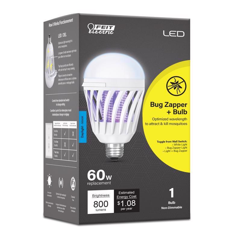 Feit Electric LED Bug Zapper Light Bulb, 60W Replacement, E26 Base, 700 Lumen, 2in1 Light Bulb and Zapper, 5000K Daylight, 15,000-Hour Lifetime, C60/950CA/BZ/LED