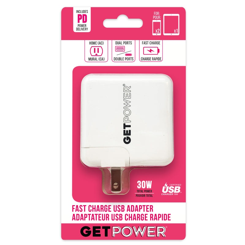GetPower Dual USB AC Adapter WHT (6-Pack)
