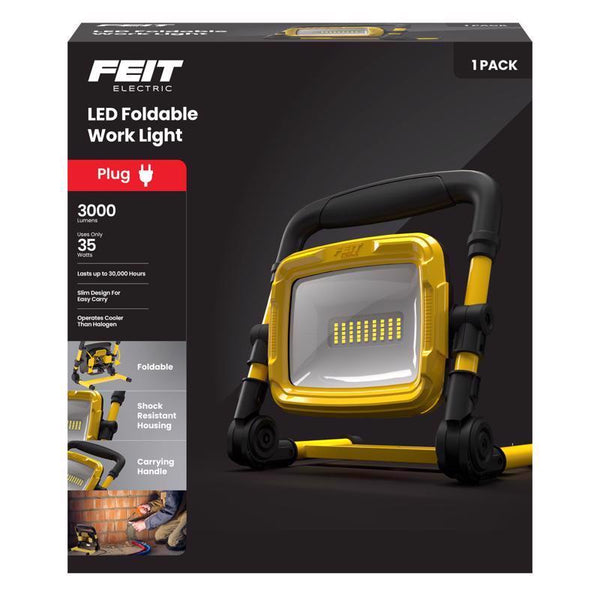 Feit Electric 35W LED Work Light, 3000 Lumens, Ultra Bright Flood Light, Plug-in Portable LED Work Light, Wet Location Rated, Pro Series, WORK3000XLPLUGFOLD
