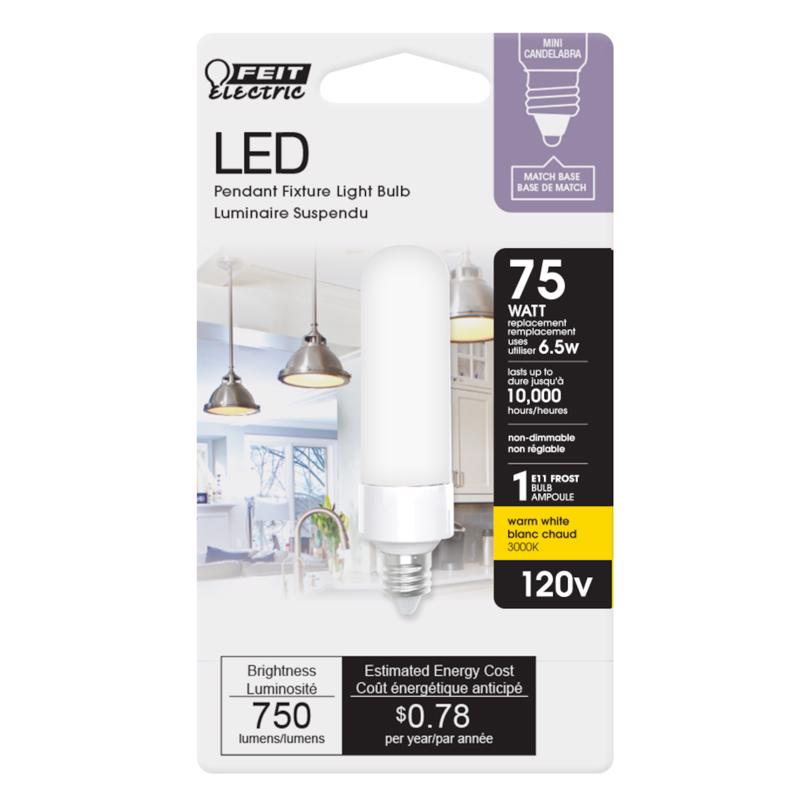 Feit Electric Specialty 6.5 Watts LED Light Bulb with 75-Watt Equivalent, Dimmable T4 Bulb, 750 Lumens, 9 Yrs. Leftime, 3000K Warm White, Pack of 1 - BP75MC/830/LED