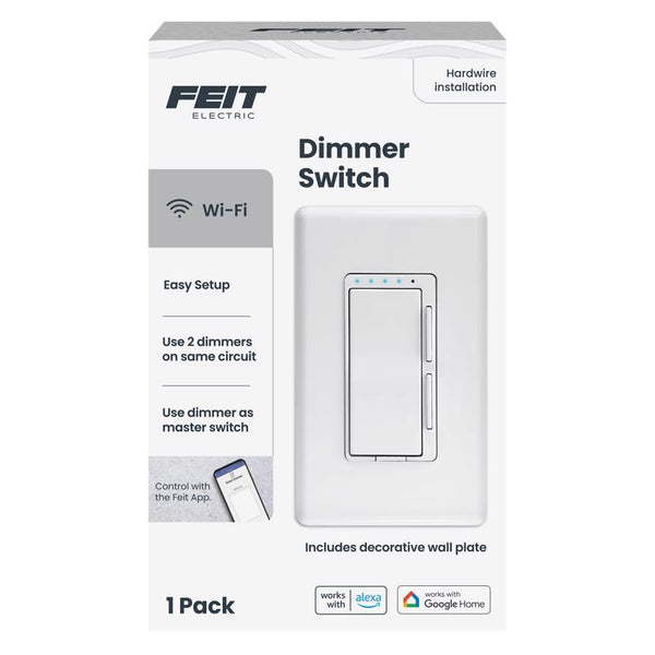 Feit Electric Smart Dimmer Switch, Neutral Wire Required for Installation, Compatible with Amazon Alexa and Google Assistant, Smart Dimmer Light Switch, White, Model:DIM/WiFi