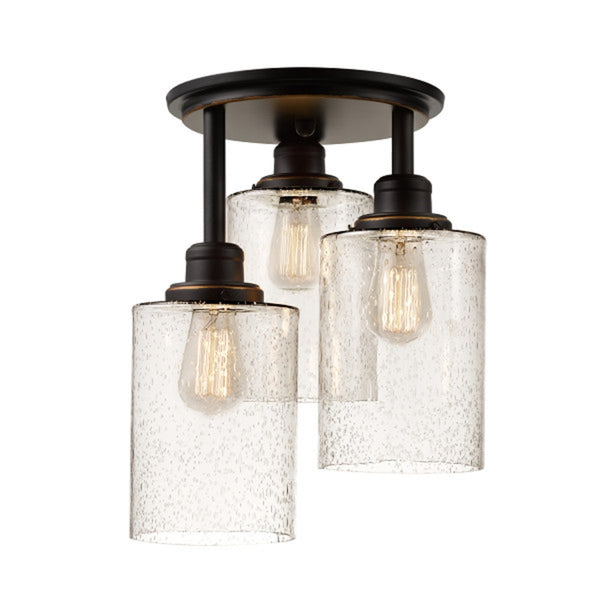 Globe Electric 65904 3-Light Bronze Semi-Flush Mount Ceiling Light Fixture with Seeded Glass Shades, Ideal for Kitchen, Bathroom, Bedroom, Closet Light, Home Essentials, LED Bulbs Compatible