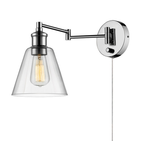 Globe Electric Leclaire 1-Light Chrome Clear Industrial Vintage Style Wall Sconce - Case of: 1 51844