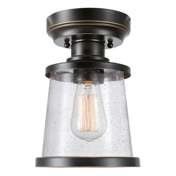 Globe Electric 44301 Charlie 1-Light Outdoor/Indoor Semi-Flush Mount Ceiling Light, Oil Rubbed Bronze, Clear Seeded Glass Shade, Bulb Not Included