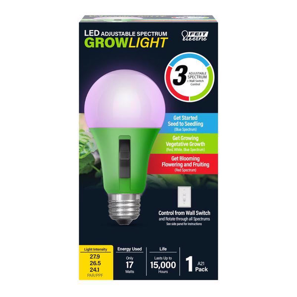 Feit Electric 3009477 A21 E26 Medium Clear 16 watt Equivalence LED Grow Light A21ADJGRWLEDHD