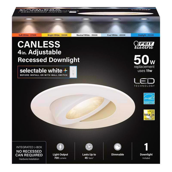 Feit Electric 3009817 4 in. 50W Aluminum LED Recessed Downlight White LEDR4XTADJ6WYCA