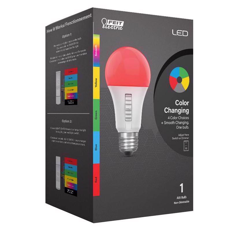 Feit Electric LED Color Changing Light Bulb - A19 with an E26 Medium Base Light Bulb - 60W Equivalent - 15 Year Life